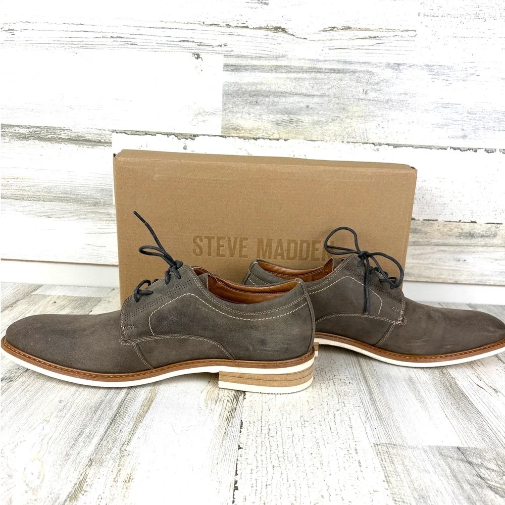 Steve Madden Mens 9 Kacion Gray Suede Oxford Shoes Lace Up Casual Dress NEW